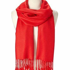 Womens Fashion Red Silk Scarf with Fringe Stole